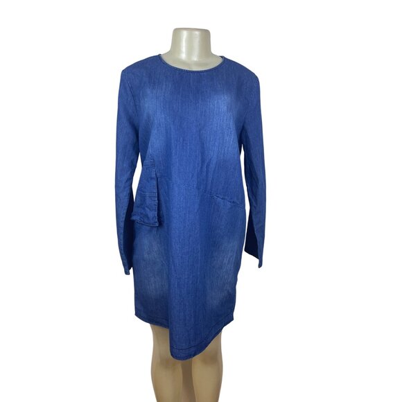 SSKNKN Womens Blue Denim Long-Sleeve Tunic Dress With Pockets Size XXL - Picture 1 of 8